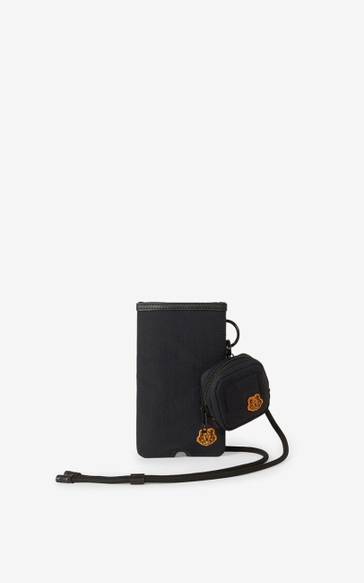 Kenzo Men Tiger Crest Phone And Headphones Holder With Strap Black